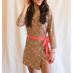 Cabana Life Pink Green Floral Wrap Romper - Size Large